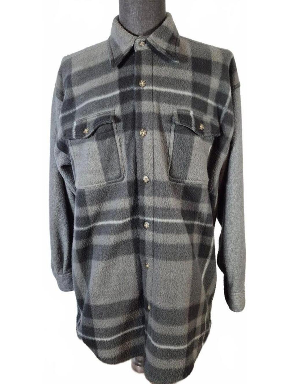 Bugle Boy Large Gray Plaid Fishing Shirt Outdoors Vintage Style